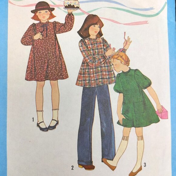 1970s Simplicity 8629 Vintage Sewing Pattern Girls Dress and Top Pants Size 12 - Picture 2 of 3
